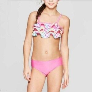 Cat And Jack Bikini Girls 10‎ 12 Rainbow Dot Bathing Suit Swim UPF 50 Two Piece